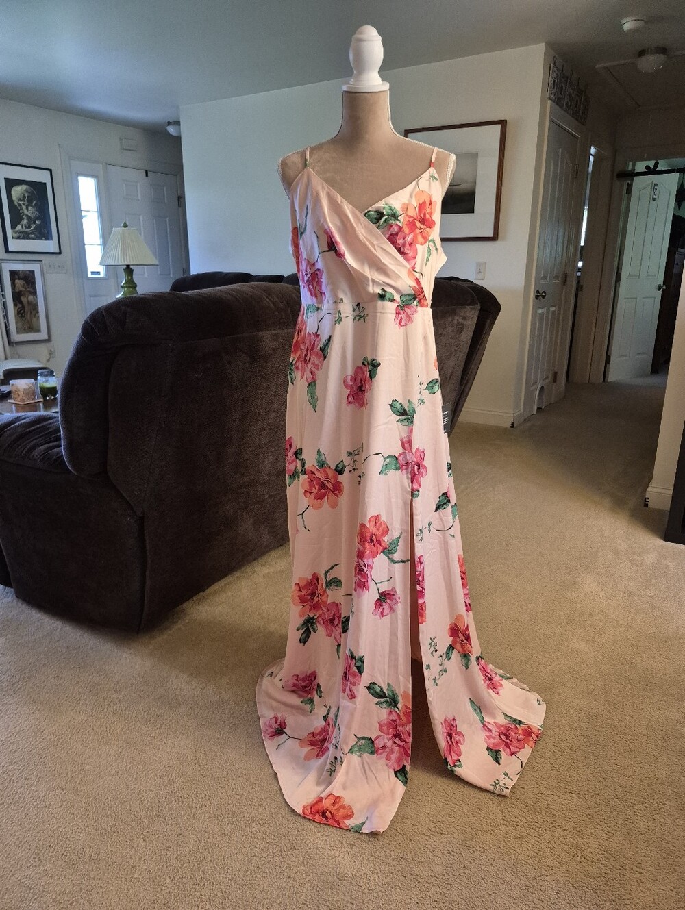 NWT Lulus Light Pink Floral Spaghetti Strap Maxi Dress Size XL